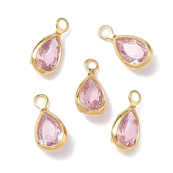 Pink Латунь с кубическим цирконием подвеской, слезинки, без никеля , реальный 18 k позолоченный, розовые, 9x4.5x2 мм, отверстие : 1.4 мм