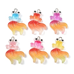 (52) Непрозрачная лаванда Прозрачные смоляные подвески, с платиново-железными петлями, рыба, разноцветные, 29x20x6 мм, отверстие : 2 мм