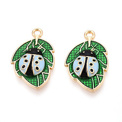 Светло-Голубой Подвески из эмали и сплава, без кадмия, без никеля и без свинца, золотой свет, Божья коровка и листик чарм, стойки покрытие, Небесно-голубой, 23x14.5x3.5 мм, отверстие : 1.6 мм