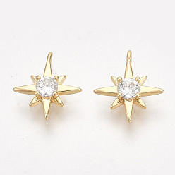 Настоящее золото 18K Латунь прелести циркония кубической, звезда, прозрачные, без никеля , реальный 18 k позолоченный, 10.5~11x9~9.5
x2.5 мм, отверстие : 0.8 мм
