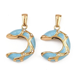 Светло-Голубой 304 из нержавеющей стали горный хрусталь подвески, с эмалью, с формой, золотые, Небесно-голубой, 25.5x21x6.5 мм, отверстие : 7x3 мм