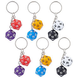Платина Непрозрачные акриловые брелки, игральная кость, с железными кольцами, разноцветные, платина, 80 мм, 2 шт / цвет