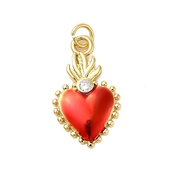 Настоящее золото 18K Латунные микро проложить кубического циркония подвески, без кадмия, без никеля и без свинца, Эмаль стиле, святое сердце, реальный 18 k позолоченный, 24x14x2.5 мм, отверстие : 3.5 мм