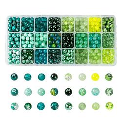 Grün Gemischten Stil Glasperlen, gefärbt, Runde, 24 Farben, Farbverlauf, grün, 8 mm, Loch: 1.3~1.6 mm, ca. 27~30 PC / Farbe, 648~720 Stück / Karton