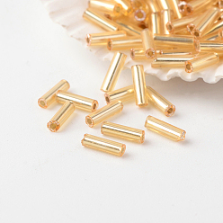 Orange FGB Grade A Glass Bugle Beads, Silver Lined, Orange, 6x2mm, Hole: 0.5mm, about 34615pcs/pound
