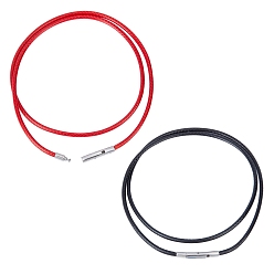 Couleur Mélangete 2pcs 2 couleurs cordons cirés en polyester pour fabrication de colliers, avec 304 fermoirs à baïonnette en acier inoxydable, couleur inox, noir et rouge, couleur mixte, 41x0.2 cm