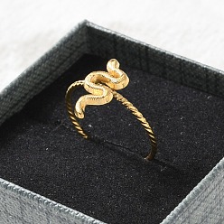 Золотой 304 из нержавеющей стали Манжета кольца для женщин, змея, золотые, 14.5x7 мм, внутренний диаметр: регулируемый