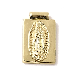 Настоящее золото 18K Латунные подвески, прямоугольник с подвесками Девы Марии, без кадмия и без свинца, стойки покрытие, долговечный, реальный 18 k позолоченный, 18.5x11.5x3.5 мм, отверстие : 1.4 мм