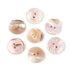 Морская Ракушка Пуговицы из натуральных пресноводных раковин, плоско-круглые, 2-луночное, цвет морской раковины, 20x6~9 мм, отверстие : 2 мм