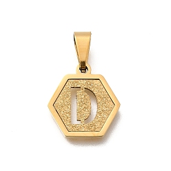 Letter D 304 прелести нержавеющей стали, реальный 18 k позолоченный, шестиугольник с подвеской в виде буквы, Буква D, 15x14x1.5 мм, отверстие : 3x5.5 мм