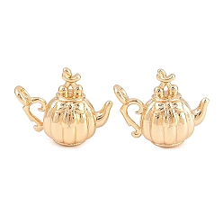 Настоящее золото 18K Латунные подвески, чайник прелести, реальный 18 k позолоченный, 10x12x6.5 мм, отверстие : 1 мм