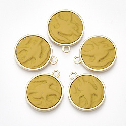 Gold Smooth Surface Spray Painted Alloy Pendants, Flat Round, Matte Gold Color, Gold, 26x22x4mm, Hole: 2.5mm