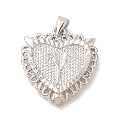 Letter Y Стойки обшивки латунные подвески, без кадмия и без свинца, сердце с подвесками в виде буквы az, Письмо Y, 24x22x3 мм, отверстие : 5x3.5 мм