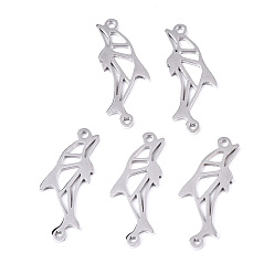 Stainless Steel Color Tarnish Resistant 304 Stainless Steel Links Connectors, Laser Cut, Dolphin Shape, Stainless Steel Color, 20x8x1mm, Hole: 0.8~1.2mm