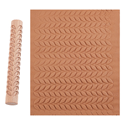 Leaf Beech Wood Ceramics Tool, Round Column, Leaf Pattern, 151x21mm