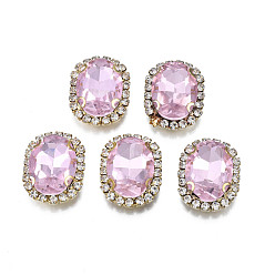 Pink Sew on Rhinestone, Transparent Glass Rhinestone, with Brass Prong Settings, Faceted, Oval, Pink, 22x17x7mm, Hole: 0.9mm