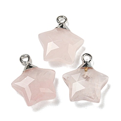 Розовый Кварц Природного розового кварца подвески, с реечной обшивкой латунными выводами, звезда, 18x15x6 мм, отверстие : 2 мм
