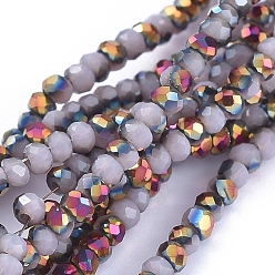 лаванда Стеклянные бусины с гальваническим покрытием , с половиным покрытием, граненые, рондель, лаванда, 2.5x1 мм, отверстие : 0.5 мм, около 185~190 шт / нитка, 13 дюйм (33 см)