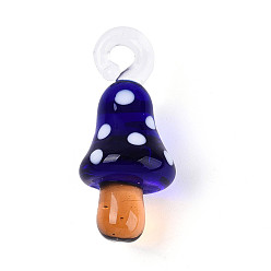 Полуночно-синий Подвески лэмпворк ручной работы, грибные прелести, темно-синий, 36.5~38x15~16.5x15.5~16.5 мм, отверстие : 4~4.5x3.5~4.5 мм