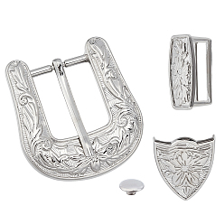 Platinum 1Pc Belt Alloy Buckle Sets, include Roller Buckle, Rectangle, Triangle Zipper Stopper, Platinum, 57x53.5x7mm