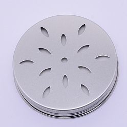 Plata Tapas de velas huecas de aluminio, primeros de la vela, plano y redondo con motivo de hojas, plata, 70x13 mm, diámetro interior: 66 mm