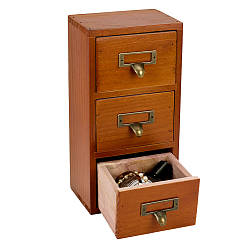 Brown Desktop Wood Storage Boxes, Drawer Organizer with 3 Compartments for Home Office, Rectangle, Brown, 264x134x96mm