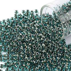 (284) Inside Color Aqua/Gold Lined Круглые бусины toho, японский бисер, (284) внутри цвет аква / золото на подкладке, 8/0, 3 мм, отверстие : 1 мм, Около 1110 шт / 50 г