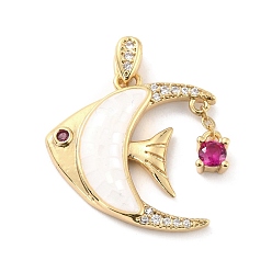 (52) Непрозрачная лаванда Природные подвески оболочки, с кубическим цирконием и фурнитурой из позолоченной латуни, долговечный, рыба, разноцветные, 22x19x3 мм, отверстие : 3.5x1.5 мм