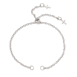 Нержавеющая Сталь Цвет 2.5мм 304 изготовление браслета-слайдера из нержавеющей стали, с 304 подвесками-крестиками из нержавеющей стали, не тускнеет, цвет нержавеющей стали, 5.31 дюйм (13.5 см)