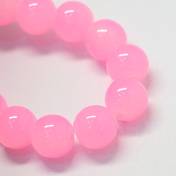 Pearl Pink Baking Painted Imitation Jade Glass Round Bead Strands, Pearl Pink, 10~10.5mm, Hole: 1.5mm, about 85pcs/strand, 31.4 inch