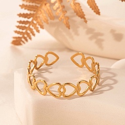 Золотой 304 женские браслеты-манжеты из нержавеющей стали, сердце, золотые, внутренний диаметр: 2x2-1/4 дюйм (5x5.6 см)