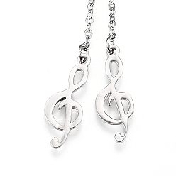 Stainless Steel Color Non-Tarnish Adjustable 304 Stainless Steel Lariat Necklaces, Slider Necklaces, with Cable Chains, Musical Note, Stainless Steel Color, 26.77 inch(68cm)