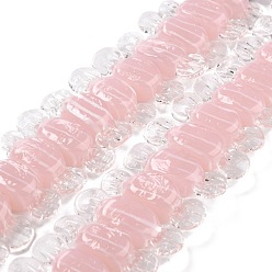 Pink Handmade Lampwork Beads, Candy with Stripe Pattern, Pink, 26~29x9x7.5~8mm, Hole: 1mm