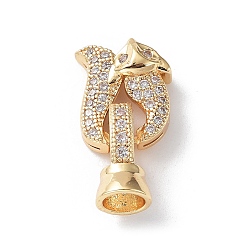 Golden Rack Plating Brass Micro Pave Clear Cubic Zirconia Fold Over Clasps, Fox, Cadmium Free & Lead Free, Long-Lasting Plated, Golden, Fox: 13x10x5mm, Clasp: 12x6mm, Inner Diameter: 4.5mm