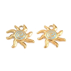 Светло-Синий 304 нержавеющей стальной эмали подвески, солнечные чары, ионное покрытие (ip), реальный 18 k позолоченный, голубой, 18x21x2.5 мм, отверстие : 2.5 мм