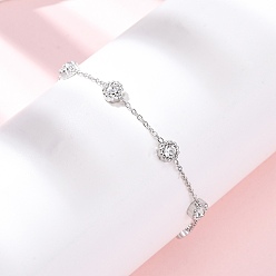Прозрачный 304 из нержавеющей стали ссылка браслеты, браслеты-цепочки для женщин, плоско-круглые, цирконий, прозрачные, 6-3/4 дюйм (17 см)