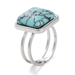 Синтетическая Бирюза 304 кольцо из нержавеющей стали, регулируемые синтетические бирюзовые кольца, квадратный, 15x15 мм, внутренний диаметр: регулируемый