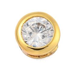 Прозрачный Латунная бусина с покрытием стойки, долговечный, без свинца и без кадмия, плоско-круглые, реальный 18 k позолоченный, прозрачные, 5.5x3 мм, отверстие : 0.6 мм