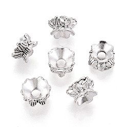 Античное Серебро Буддийские ювелирные изделия в тибетском стиле сплава лотоса двухсторонние колпачки для бусин, мульти-лепесток, античное серебро, 8.5~10x5 мм, отверстие : 2.5 мм, Около 1210 шт / 1000 г
