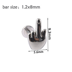 Palm 304 безрезьбовая серьга-гвоздик из нержавеющей стали, козелок шпилька, плоская серьга сзади, цвет нержавеющей стали, ладонь, 8 мм, штифты : 1.2 мм
