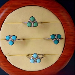 Квадрат 925 Кольца из стерлингового серебра с синтетической бирюзой, платина, квадратный, 30x20 мм