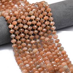 Peach Moonstone Натуральный персиковый лунный камень, граненые, рондель, с бисером, 8.5~10x5.5~6.5 мм, отверстие : 1 мм, около 43~45 шт / нитка, 15.35'' (39 см)