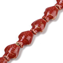 Темно-Красный Фарфора ручной работы бисер нитей, рыба, темно-красный, 19~19.5x15x9 мм, отверстие : 1.6 мм, около 20 шт / нитка, 14.76'' (37.5 см)