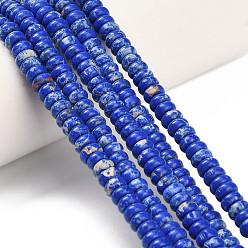 Синий Синтетические имперские нитки из бисера яшмы, рондель, окрашенные, синие, 4x2 мм, отверстие : 0.9 мм, около 160~162 шт / нитка, 14.96~15.16 дюйм (38~38.5 см)