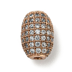 Розовое Золото Латунные микро проложить кубического циркония бусы, овальные, розовое золото , 11.5x8 мм, отверстие : 2 мм