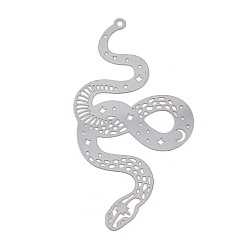 Нержавеющая Сталь Цвет 201 большие подвески из травленого металла из нержавеющей стали, очарование змеи, цвет нержавеющей стали, 60x32x0.4 мм, отверстие : 1.8 мм