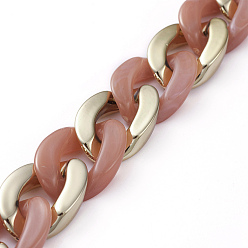 Розово-Коричневый Пластиковая цепочка ручной работы ccb, с акриловыми связующими кольцами, имитация драгоценных камней, для изготовления цепочек для сумочек, золотые, розово-коричневый, ссылка: 22~23x16~17x5 mm, 39.37 дюйм (1 м) / прядь