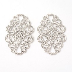 Платина Латунь филигрань столяры ссылки, стойки покрытие, цветок, платина, 32x20x1 мм, отверстие : 1~3 мм