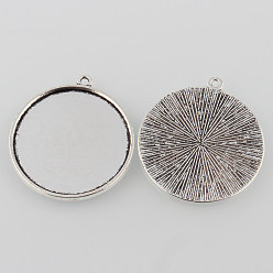 Antique Silver Tibetan Style Antique Silver Alloy Flat Round Pendant Cabochon Settings, Cadmium Free & Lead Free, Tray: 30mm, 37x33x2mm, Hole: 1.5mm, about 250pcs/1000g