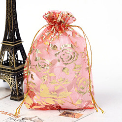 Красный Розы из органзы мешки печатается, подарочные пакеты, прямоугольные, красные, 12x10 см